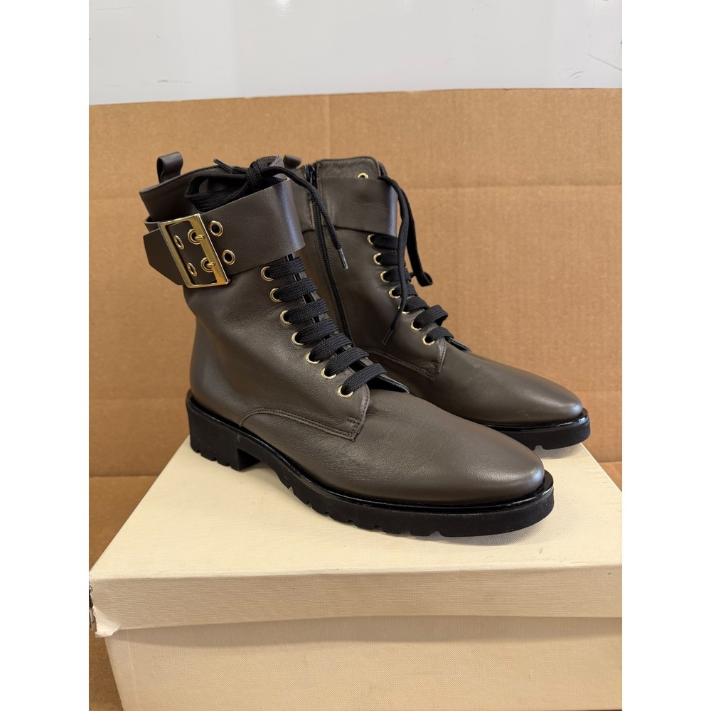 A. Soliani Asti Buckle Leather Sport Combat Boots Moss Womens Size 40 EU